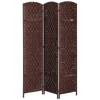 HOMCOM 6ft Folding Room Divider, 3 Panel Wall Partition with Wooden Frame for Bedroom, Home Office, Brown(m-9)