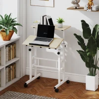 HOMCOM Stand Up Desk, Height & Angle Adjustable Computer Desk with Wheels for Standing or Sitting, Laptop Table, Natural(m-8)