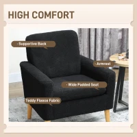 HOMCOM Fabric Accent Chair, Modern Upholstered Armchair with Wood Legs and Wide Padded Seat, Black(m-4)