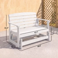 Outsunny Patio Glider Bench w/ HDPE Slatted Double Rocking Chair, White(m-3)