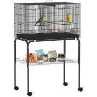 PawHut 46" H Bird Cage, Large Parakeet Cage for Budgie, Lovebird, Canary, Finches with Divider, Black(m-9)
