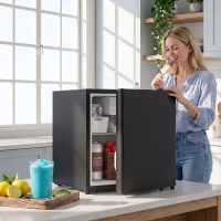 HOMCOM 1.62 Cu Ft Single Door Mini Fridge, Compact Refrigerator with Freezer, Adjustable Thermostat, Black