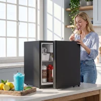 HOMCOM 1.62 Cu Ft Single Door Mini Fridge, Compact Refrigerator with Freezer, Adjustable Thermostat, Black(m-1)