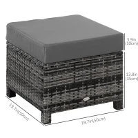 Outsunny Patio Rattan Ottoman, Outdoor Wicker Footrest with Soft Cushion, Metal Frame for Backyard, Garden, and Poolside, Grey(m-3)