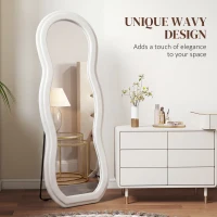 HOMCOM 64" x 24" Full Length Mirror, Floor Mirror Hanging or Wall Mount, with Arched Wavy Velvet Frame for Bedroom(m-5)