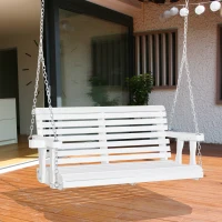 Outsunny 46" 2-Person Porch Swing Wooden Patio Swing Bench with Cup Holders, Slatted Design, Chains, 440lb Weight Capacity, White(m-2)