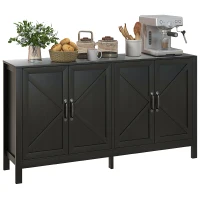 HOMCOM Sideboard Buffet, Storage Cabinet with Barn Door and Adjustable Shelf, TV Stand for TVs up to 65 Inches, Black Oak(m-9)