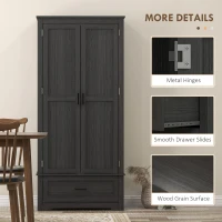 HOMCOM 69" Tall Farmhouse Kitchen Pantry Cabinet with 2 Doors, Drawer and Adjustable Shelves, Black Wood Grain(m-7)