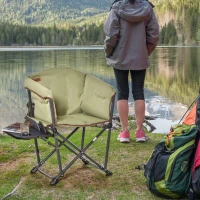 Outsunny Folding Camping Chair, Padded Director Chair with Side Table and Cup Holder, Portable for Picnic, Beach, Hiking, Travel, Green(m-2)