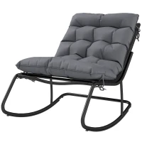 Outsunny Outdoor Rocking Chair, Oversized Rocking Patio Chair with 25" Extra Wide Mesh Seat and Cushion, Dark Grey(m-2)