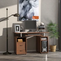 HOMCOM Multi-Function Computer Desk Home Office Workstation with Sliding Keyboard Tray, Elevated Shelf, Drawers and CPU Stand, Brown(m-10)