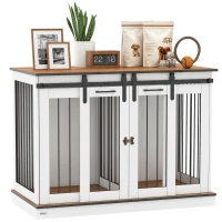 PawHut Dog Crate, Dog Cage End Table with Divider Panel, Dog Crate Furniture for Large Dog and 2 Small Dogs, White(m-1)