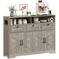 HOMCOM Sideboard, Buffet Cabinet with 4 Barn Doors and 3 Drawers, Coffee Bar Cabinet with Adjustable Shelves, Grey(m-9)