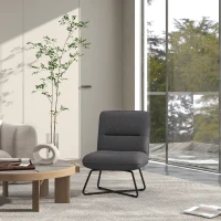 HOMCOM Armless Accent Chair, Upholstered Slipper Chair for Living Room with Crossed Steel Legs, Dark Gray(m-2)
