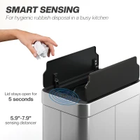 HOMCOM 13.2 Gallon (50 L) Sensor Can, Garbage Can with Soft-Close Butterfly Lid, Fingerprint-Proof Stainless Steel, Silver(m-4)