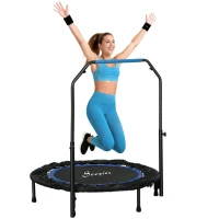 Soozier 40" Foldable Mini Fitness Trampoline, with Adjustable Foam Handle, Blue(m-9)