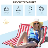 Outsunny Set of 2 Beach Lounge Chair Sun Lounger, Folding Ground Beach Mat w/ Adjustable Back, Steel Frame, Head Pillow and Carry Bag for Backyard Lakeside, Red and White(m-7)