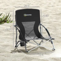 Outsunny Set of 2 Folding Beach Chairs with Mesh Back, Carry Bag and Cup Holder for Outdoor Camping Lawn Sports Picnic, Black(m-3)