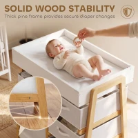 Qaba Baby Changing Table, Diaper Changing Station with Waterproof Pad, 3 Drawers and Large Basket for Newborn & Infant, White(m-5)