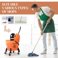 HOMCOM 6.9 Gal/26L Mop Bucket, Mop Bucket with Wringer, Wheels and Handle, Orange(m-6)
