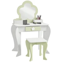 Qaba Kids Makeup Vanity Set with Stool, Mirror, Drawer, Storage Boxes, White(m-9)