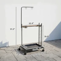 PawHut Bird Stand with Wheels Parrot Stand with Slide-out Tray Stainless Steel Bowls for Indoor Outdoor Dark Gray(m-3)