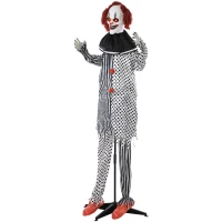 HOMCOM 6' Clown Animatronic, Red Haired Life Size Outdoor Halloween Decoration with Motion Activated Sound & Light Up Eyes(m-1)