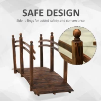 Outsunny 7.5' Fir Wood Garden Bridge Arc Walkway with Side Railings, for Backyards, Gardens, & Streams, Carbonized(m-6)