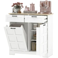 HOMCOM 13 Gallon Tilt Out Garbage Cabinet, Kitchen Island with Trash Cabinet, 2 Drawers, Door Racks, Adjustable Shelves, White(m-2)