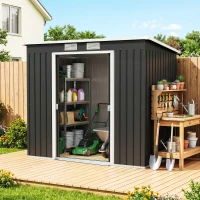Outsunny 7 x 4ft Galvanised Steel Garden Shed, with Foundation Kit - Dark Grey(m-1)