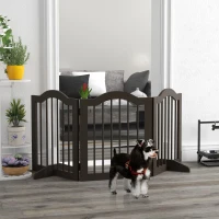 PawHut 24" Freestanding Pet Gate For Dogs with 2 Support Feet, Coffee(m-1)