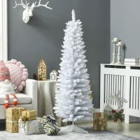 HOMCOM 5' Decorated Christmas Tree Snow Flocked Artificial Christmas Tree with Pencil Shape, Realistic Branches, White(m-10)