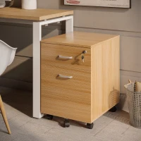 Vinsetto 2 Drawer File Cabinet with Lock and Keys, Mobile Vertical Filing Cabinet with Wheels and Drawers, Home Office Cabinet, Natural(m-8)