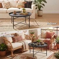 HOMCOM Coffee Table for Living Room, 24" Round Center Table with Hammered Tray Top and Metal Frame for Bedroom, Pewter(m-2)