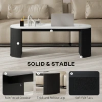 HOMCOM Coffee Table, Modern Marble-Effect Living Room Table with Round Corners and Thicken Legs, Black(m-5)