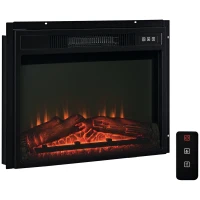 HOMCOM 23" Electric Fireplace Insert for Wooden Cabinet, Recessed Fireplace Heater with Realistic Log Flames, Adjustable Brightness, 1400W, Black(m-2)