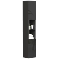 kleankin Tall Bathroom Cabinet, High Gloss Storage Cabinet with Doors and Adjustable Shelves, 11.8" x 11.8" x 71.5", Black(m-9)