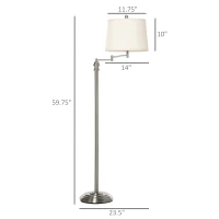 HOMCOM Standing Floor Lamp Tall Pole Light with Shade, Metal Round Base Adjustable Support Pole, E26 Bulb Base, for Bedroom, Living Room, Office, Silver/Beige(m-4)