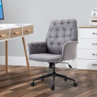Vinsetto Linen Home Office Chair, Tufted Height Adjustable Computer Desk Chair with Swivel Wheels and Padded Armrests, Dark Gray(m-10)