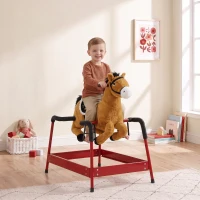 Qaba Kids Spring Rocking Horse, Ride on Horse with Neighing Sounds, Plush Animal Ride on Toy for Ages 3+ Years, Brown(m-10)