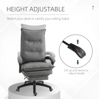 Vinsetto 360° Swivel Executive Home Office Chair Adjustable Height Linen Style Fabric Recliner with Retractable Footrest and Double Padding, Grey(m-4)