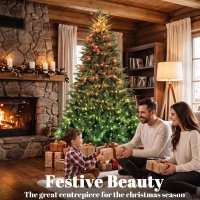 HOMCOM 7.5ft Christmas Tree with Synchronized LEDs, DIY Function, Frasier Grande Fir with Hinge Design, Remote, Daily Timer(m-4)