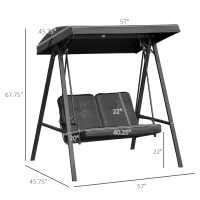 Outsunny 2 Seater Covered Outdoor Swing Chair Porch Swing Bench Lounger Hammock with Removable Cushion Tilt Canopy, Black(m-3)