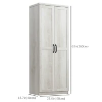 HOMCOM 63" Kitchen Storage Cabinet, 5-tier Pantry Cabinet with Doors and Adjustable Shelves for Dining Room, Distressed White(m-3)