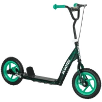 Qaba Kids Scooter with Adjustable Handlebar, Kids Kick Scooter with Non-slip Footplate, Rear Brake, 12" EVA Wheels, Green(m-1)