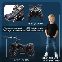 Qaba 6V Kids ATV, 4 Wheeler Electric Ride on Car with Music and LED Headlights, for Ages 18-56 Months Boys and Girls, Black(m-3)