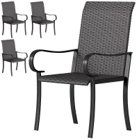 Outsunny Set of 4 Outdoor Wicker Dining Chairs with Armrest, Steel Frame, Highback and Deep Seating, Brown(m-1)