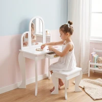 Qaba Kids Dressing Table and Chair Set, Girls Dressing Set, Makeup Desk with Drawer for 3-6 Years Old Kids, White(m-7)