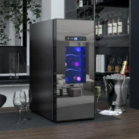 HOMCOM Wine Fridge, 12 Bottle, Under Counter Drinks Beer Wine Cooler with Glass Door, LED Light, Temperature Control(m-1)