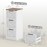 HOMCOM 3 Drawer File Cabinet with Silent Slides, Vertical Farmhouse Filing Cabinet Fits Letter/A4 Size Home Office, White(m-3)